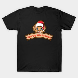 Sticker and Label Of  Dog Character Design and Merry Christmas Text. T-Shirt